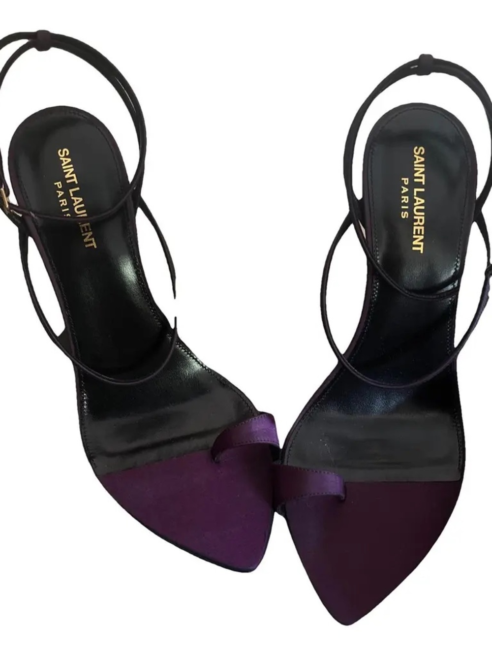 Saint Laurent Two-Tone Black and Purple Pointed-Toe Ankle-Strap Heels